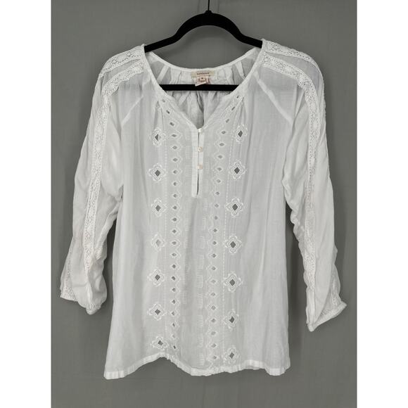 Sundance Top Womens Medium White Eyelet Long Sleeve Cotton Cottage Boho - Picture 5 of 7